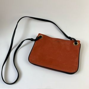 Small cross body leather bag, rust and black